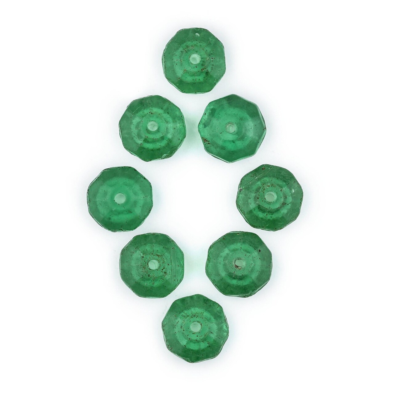The Bead Chest Vintage Green Czech Vaseline Trade Beads Set of 8 16mm Ethiopia African Bicone Glass Large Hole Handmade